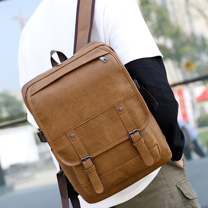 Vintage Faux Leather Anti-Theft  Backpack Business Bag For Men