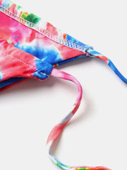 Women Tie Dye Triangle Halter String Micro Bikinis Backles Beachwear With Hand Ring