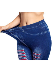 Women's Casual Print Elasticity Stripe Denim Pants