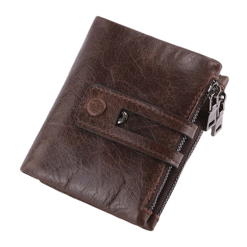 Men Genuine Leather Zipper RFID Blocking Anti-theft Retro Business Card Holder Wallet