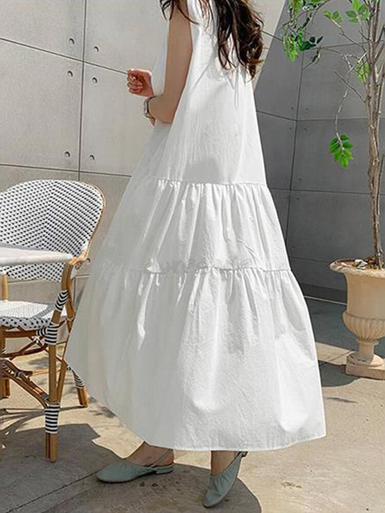 Sleeveless Solid Pleating Streetwear Party Dress