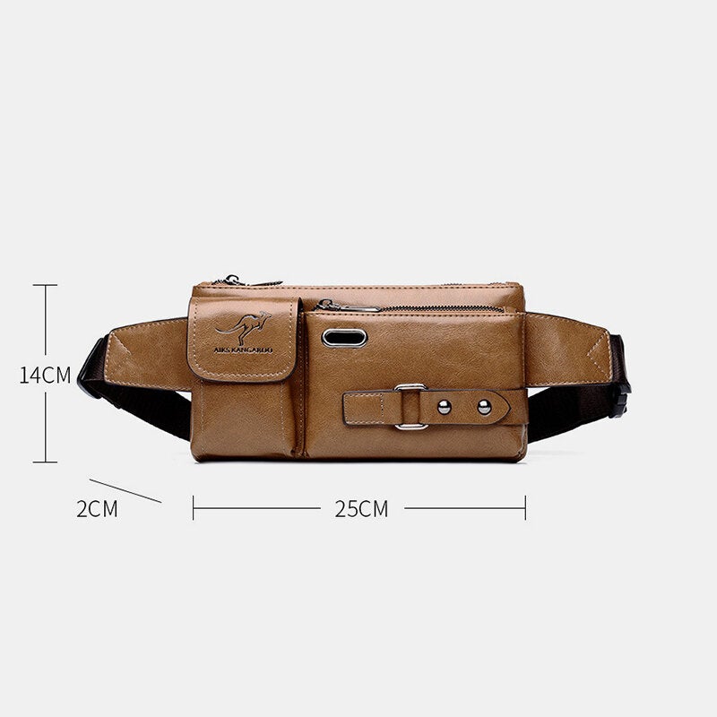 Men Multifunction Multi-compartment Chest Bag Waist Bag PU Leather Large Capacity Headphone Hole Crossbody Shoulder Bag