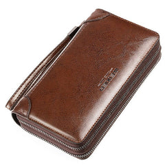 Men Oil Wax Leather Vintage Long Wallet Card Holder Phone Bag