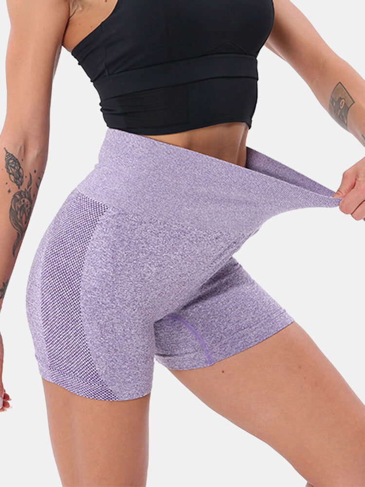 Sport Women Solid Color Seamless High Waist Yoga Shorts