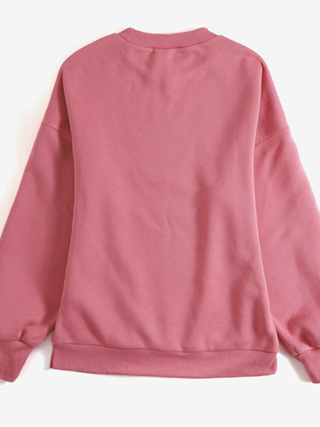 Women Solid Color Thick Round Neck Puff Sleeve Narrow Cuff Long Sleeve Pullover Sweatshirt