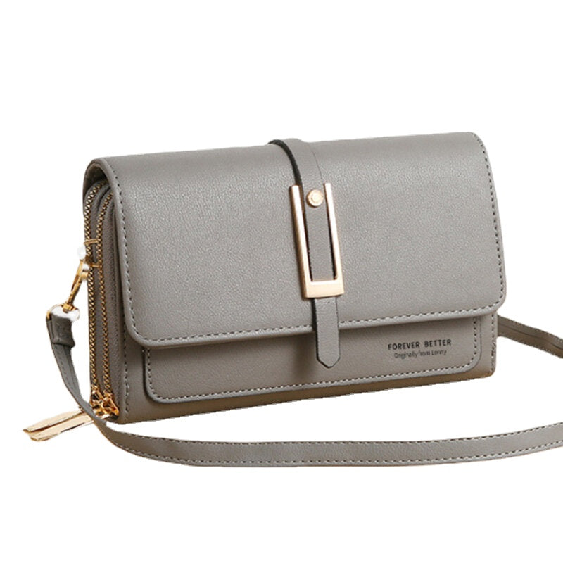 Women Faux Leather Double Layer Multifunction Phone Bag Crossbody Bag