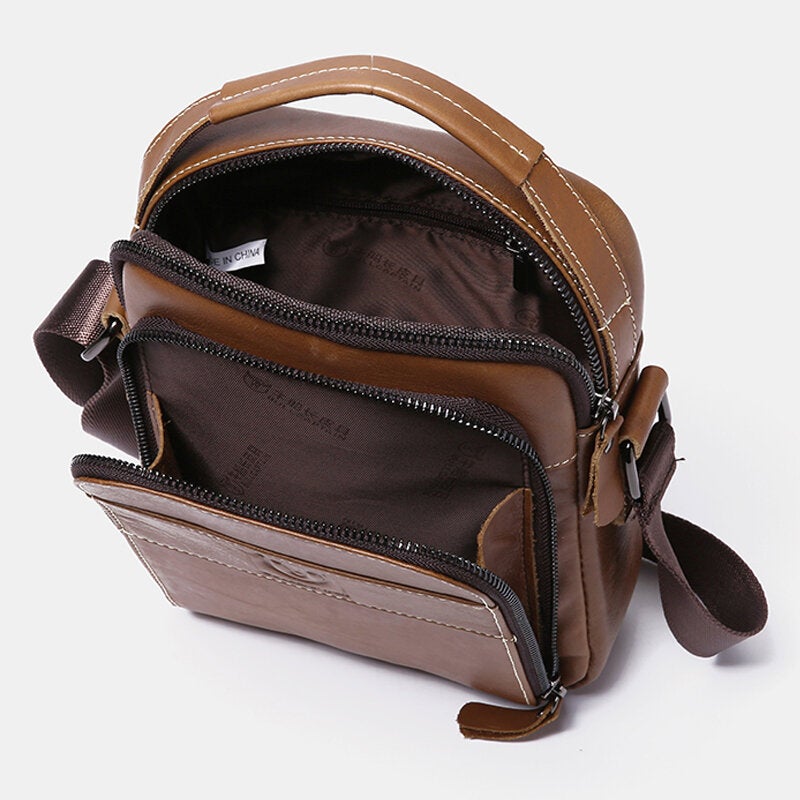 Men Genuine Leather Multi-pocket Casual Crossbody Bag Shoulder