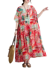 O-Neck Floral Loose Bohemian Casual Summer Dress For Women