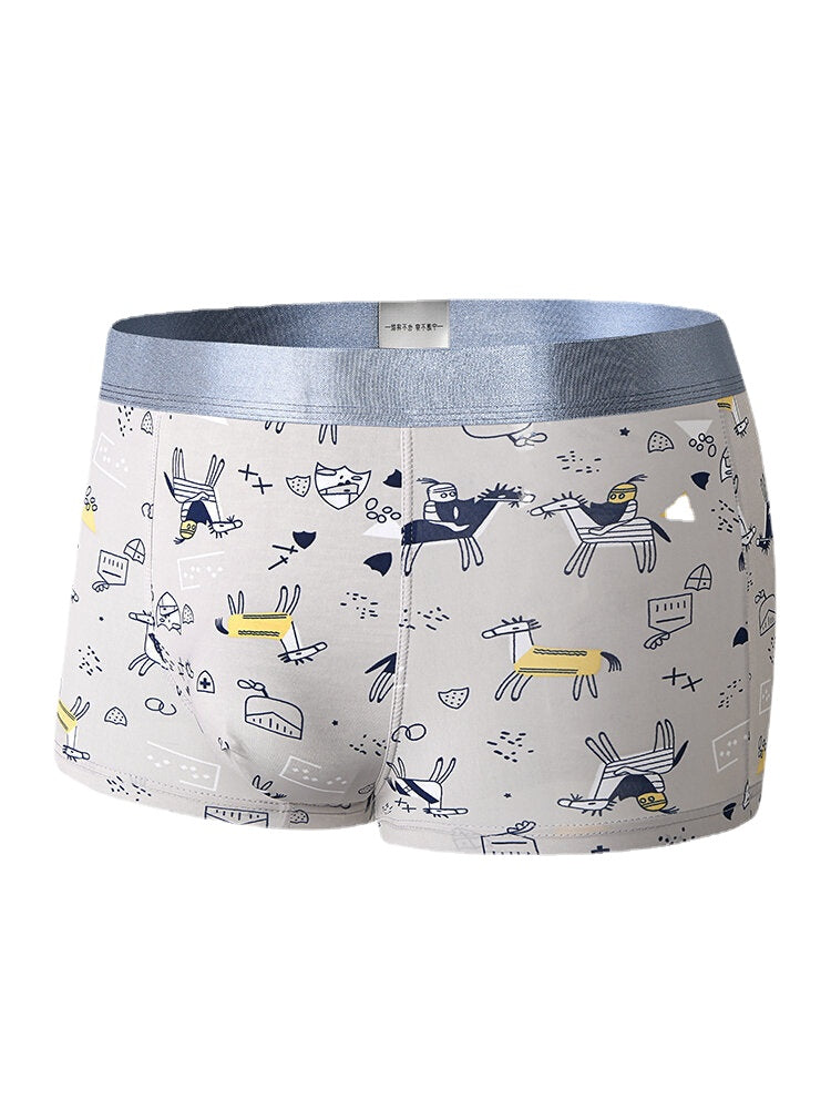 Mens Funny Cartoon Print Breathable Skinny Fit Thin U Convex Pouch Boxers