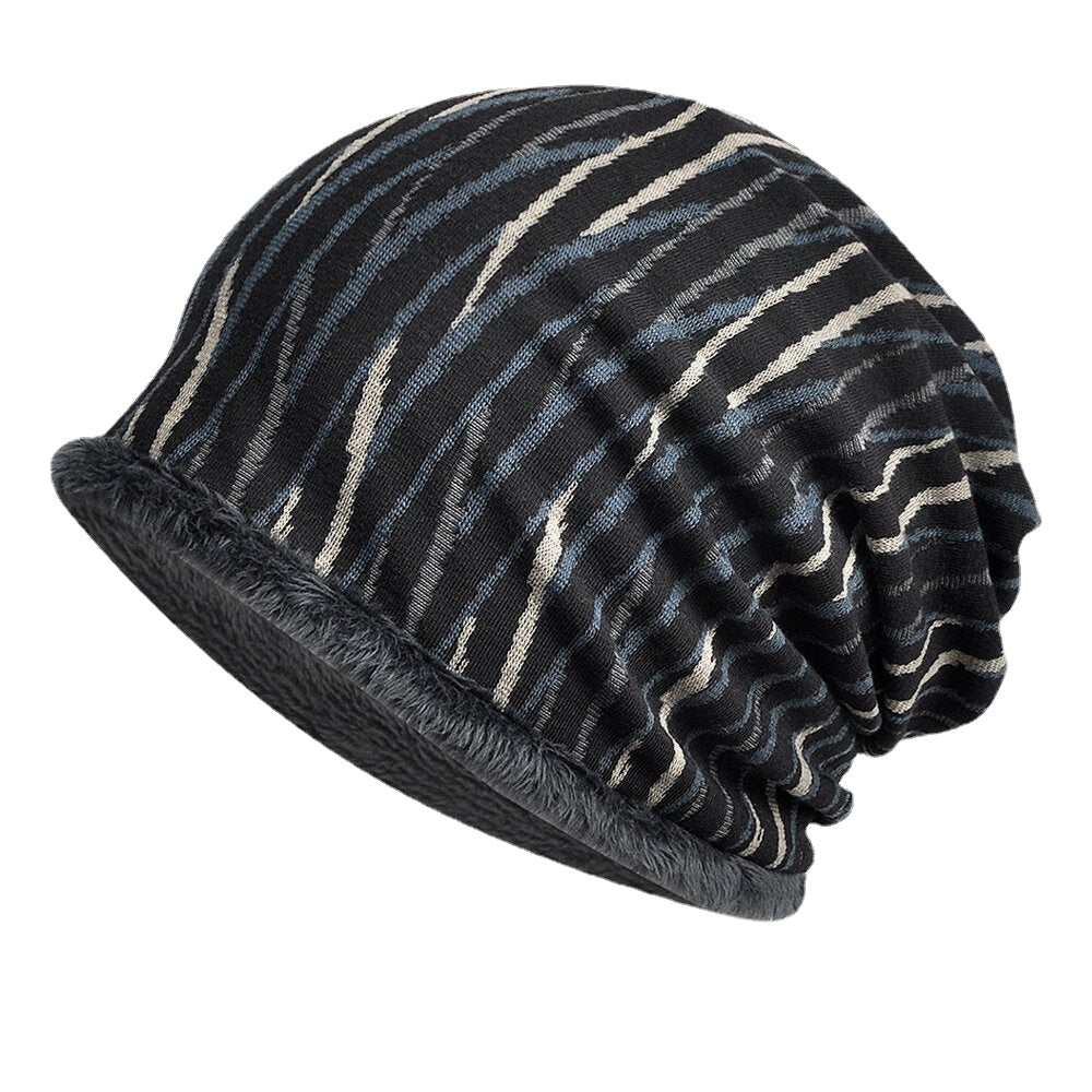 Unisex Plus Velvet Thickness Keep Warm Riding Outdoot Stripe Pattern Multi-purpose Scarf Headgear Beanie