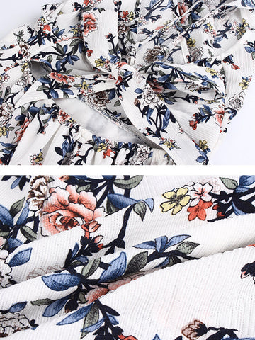 Backless Side Split Bohemian Floral Print Ruffle Sleeveless Maxi Dress