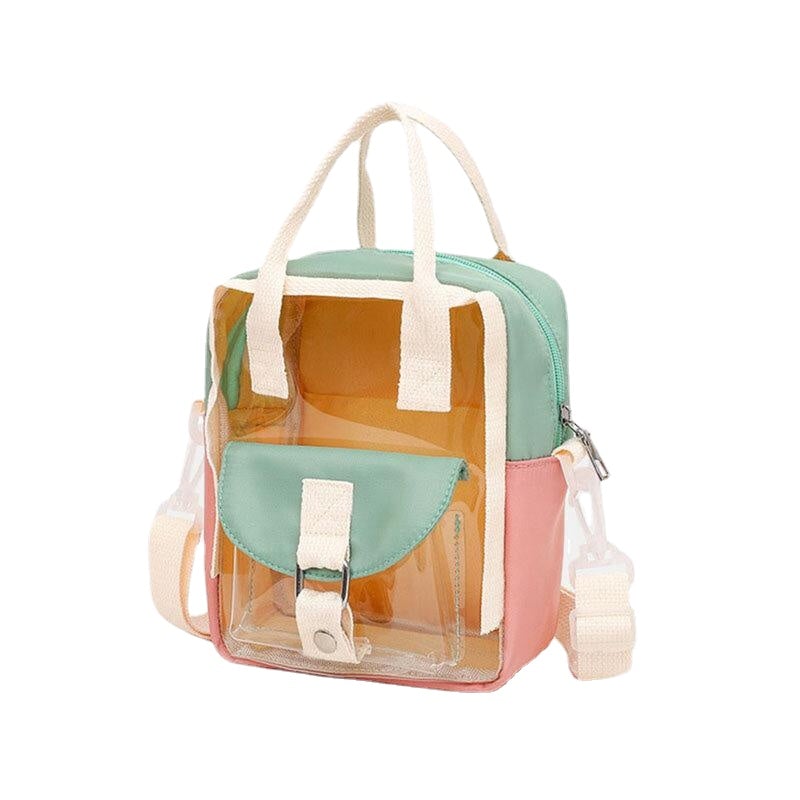 Women Transparent Patchwork Waterproof Backpack School Bag