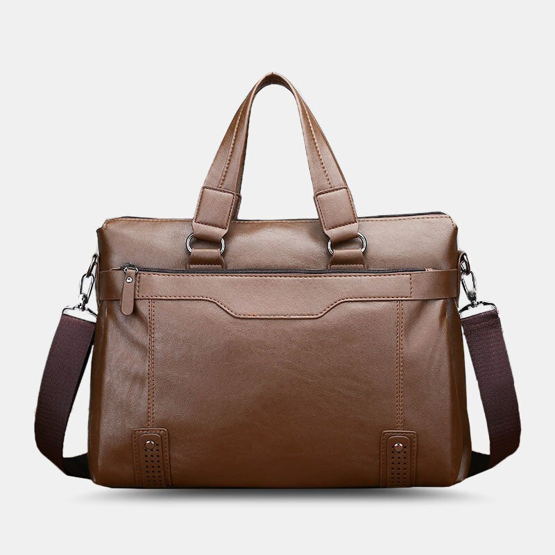 Men's 14" Vintage PU Leather Laptop Messenger Bag - Crossbody Shoulder Briefcase