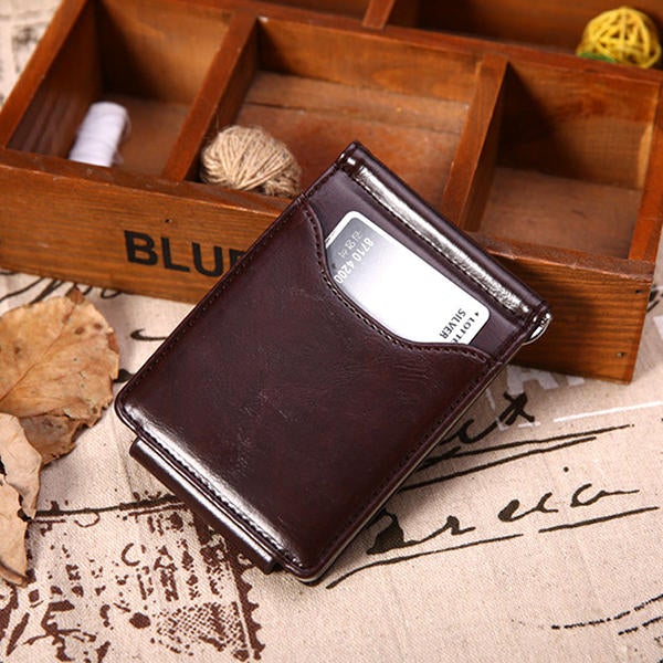 Men PU Leather Short Wallet Business Coin Bag with 6 Card Slots Card Holder