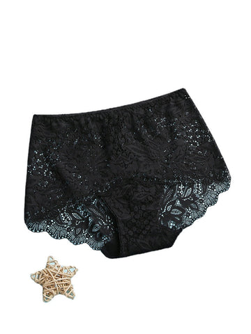 Women Floral Lace Hollow Out Breathable Mid Waist Panties