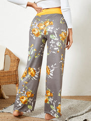 Women Plus Size Flowers Print Drawstring Waist Loose Home Casual Pajamas Pants