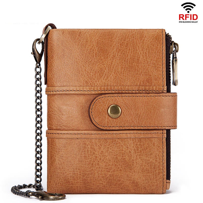 Men RFID Genuine Leather Coin Bag Detachable Card Holder Wallet