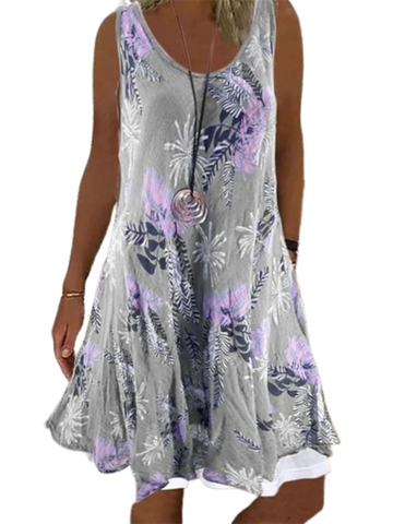 Women's Sleeveless Floral Fake two piece Crew Neck Vacation Dress