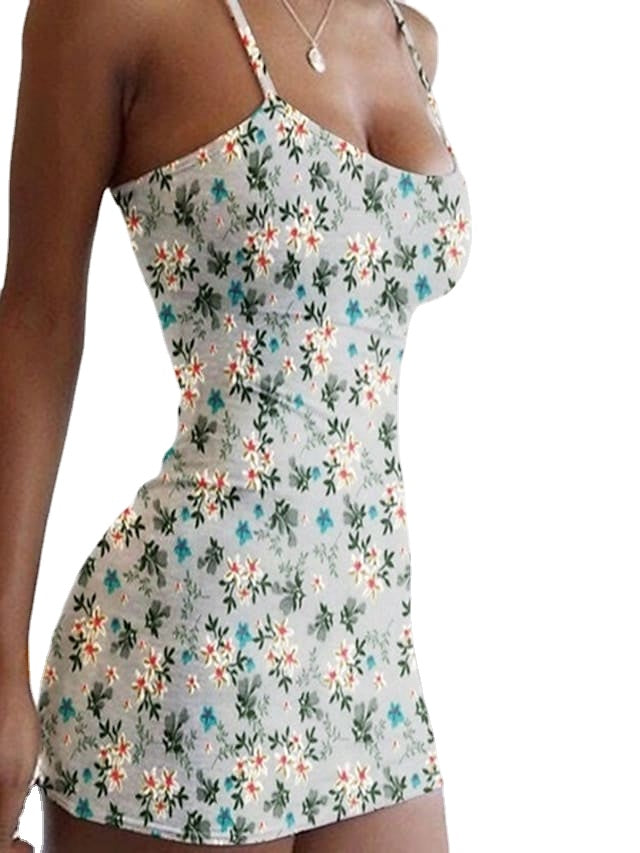 Women's Sleeveless Floral Print Strapless Sexy Slim Sheath Dress