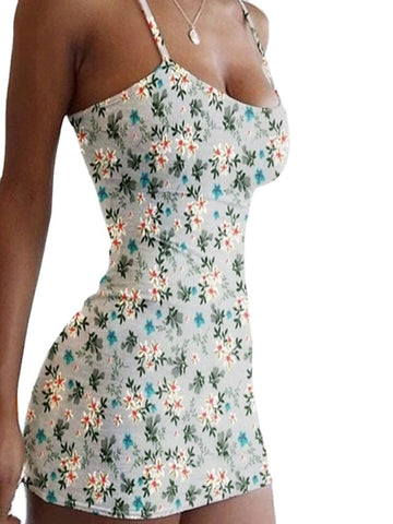 Women's Sleeveless Floral Print Strapless Sexy Slim Sheath Dress