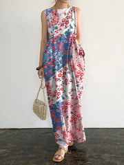 Floral Print Pocket Sleeveless Round Neck Maxi Dress