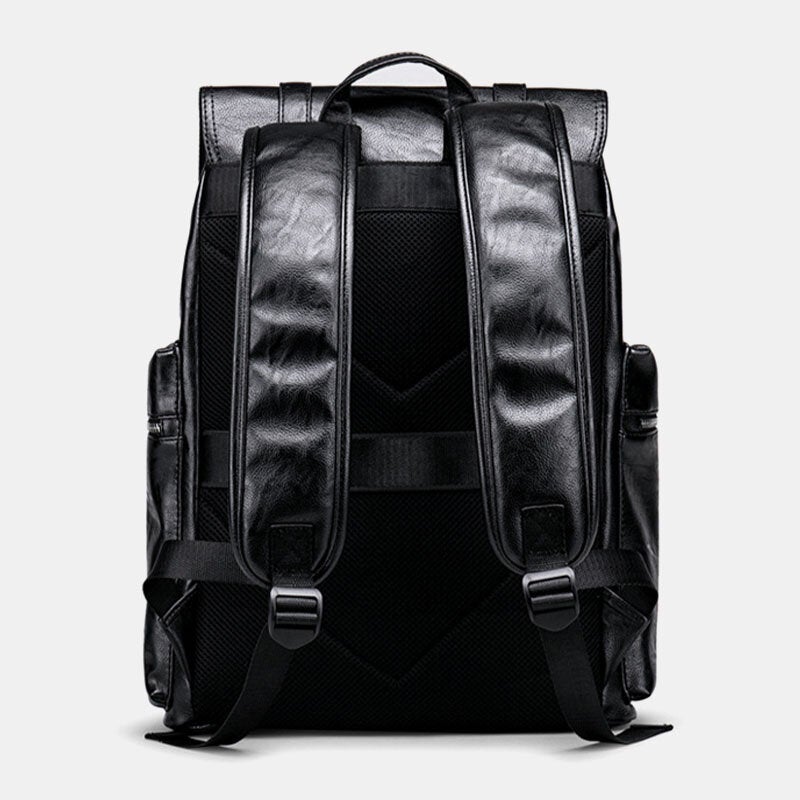 Men Faux Leather Large Capacity Business Casual 14 Inch Laptop Bag Travel School Backpack