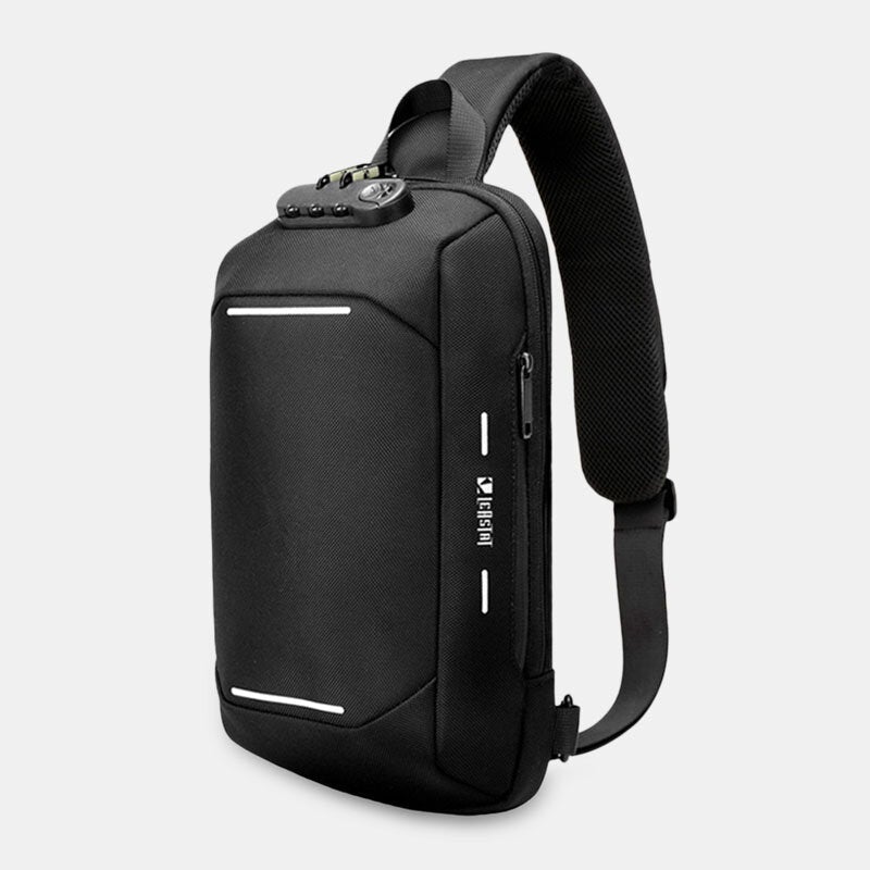 Men Oxford Password Lock Anti-theft Reflective Strip Design Waterproof Multi-pockets Crossbody Sling Bag Chest