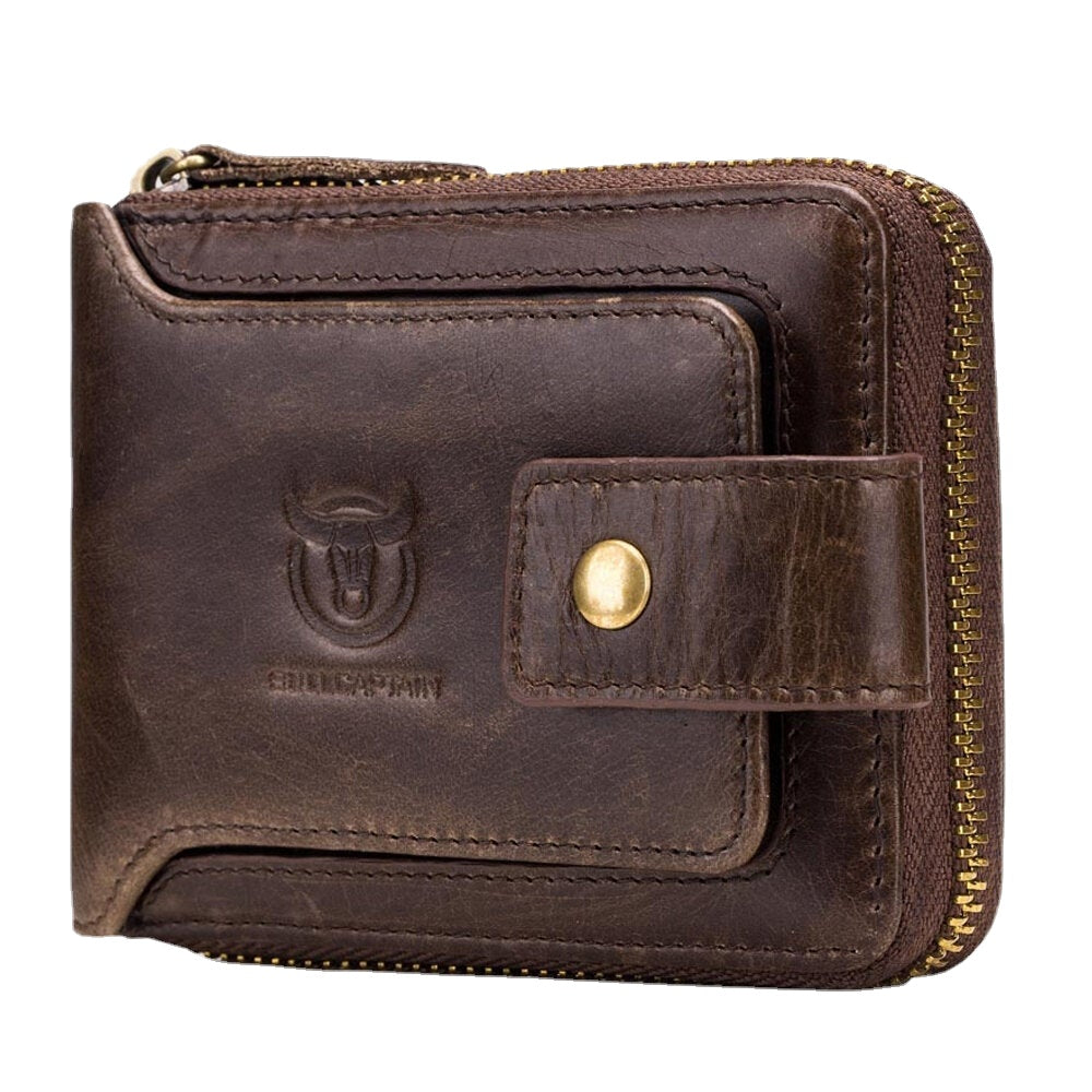 RFID Antimagnetic Vintage Genuine Leather 11 Card Slots Coin Bag Zipper Wallet For Men