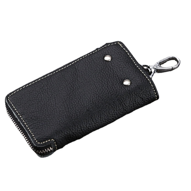 Men And Women Retro Genuine Leather Multi-function 6 Key Holder Purse Solid Card