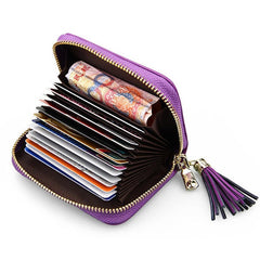 Women Genuine Leather Quilted Card Holder Girls Tassel Zipper Short Wallet Coin Bags