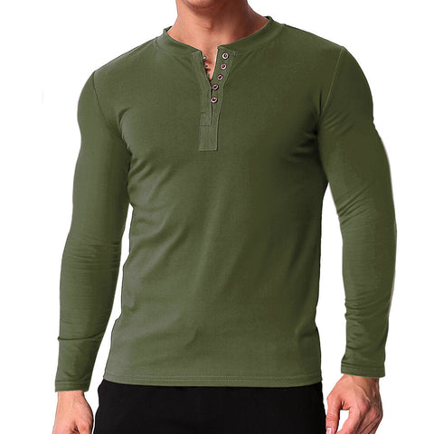 Men's V Neck Long Sleeve Button Tee Casual Slim Fit Comfortable Shirt Camping Hiking Travel