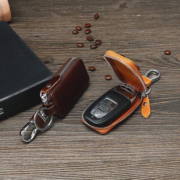 Men Genuine Leather Zipper Car Key Case Bag