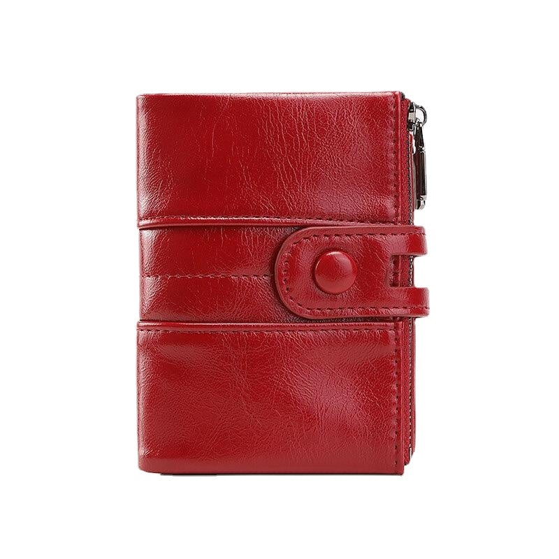 Women RFID Anti Theft 6 Card Slots Oil Wax Bifold Wallet Purse