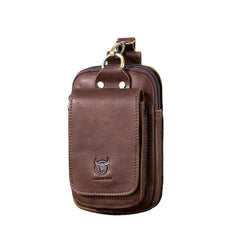 Men Double Layer Cowhide Waist Bag With Hook Retro 5.5 Inch Phone Bag Belt