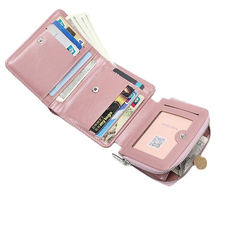 Women Trifold Short Multifunction Wallets PU Leather 13 Card Slot Coin Purse Money Clip