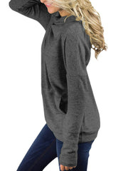 Women Knit High Neck Long Sleeve Casual Pullover Sweaters With Pocket