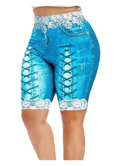 Fashion Women's Artificial denim Knee Length Prints Shorts