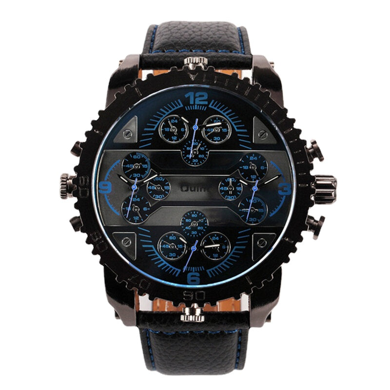 Vintage Men Watch Large Dial Multi-time Zone Watch Luminous Waterproof Quartz Watch