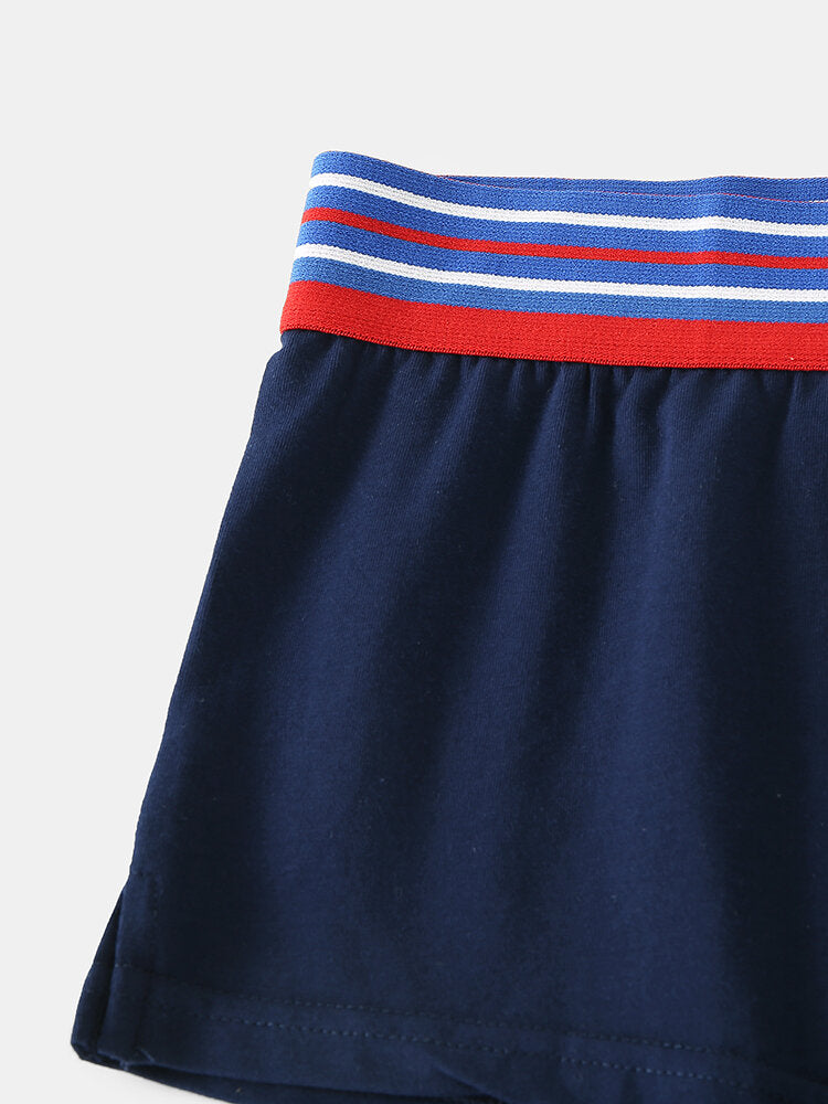 Mens Cotton Breathable Thin Striped Elastic Mid Waist Patchwork Boxers