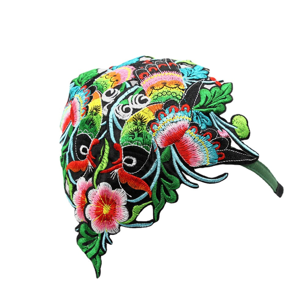 Women Manual Vintage Embroidery Hallow Ethnic Style Flower Printing Headband