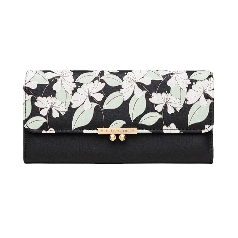 Women Plants 9 Card Slots Floral Trifold Wallet Purse