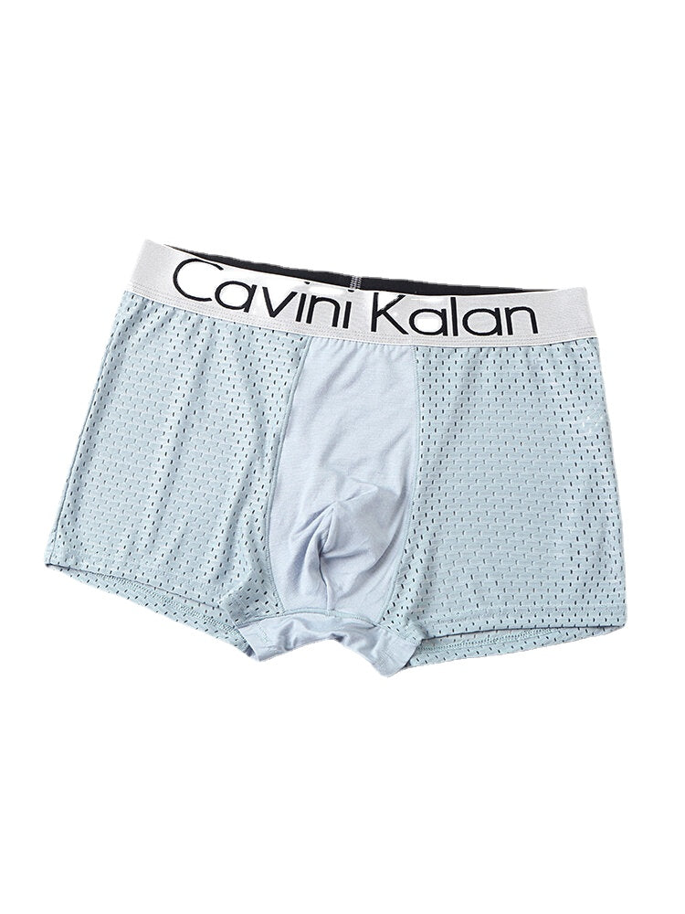 Mens Mesh Modal Breathable Thin Letter Elastic Waist 4Pcs Home Boxers Briefs