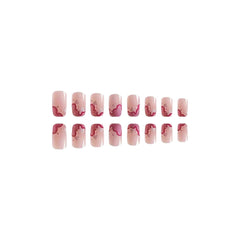 24pcs Glossy Valentine's Day Press On Nails - Short Square White French Fake Nails with Red Love & Polka Dot Design