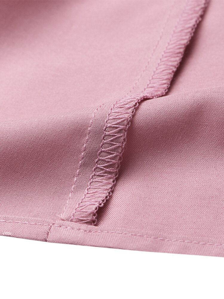 Women Solid Color High Waist Big Swing Zipper Casual Loose Long Skirt With Pocket