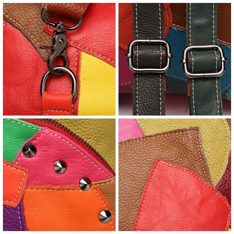 Women Patchwork Genuine Leather Large Capacity Shoulder Crossbody Bags