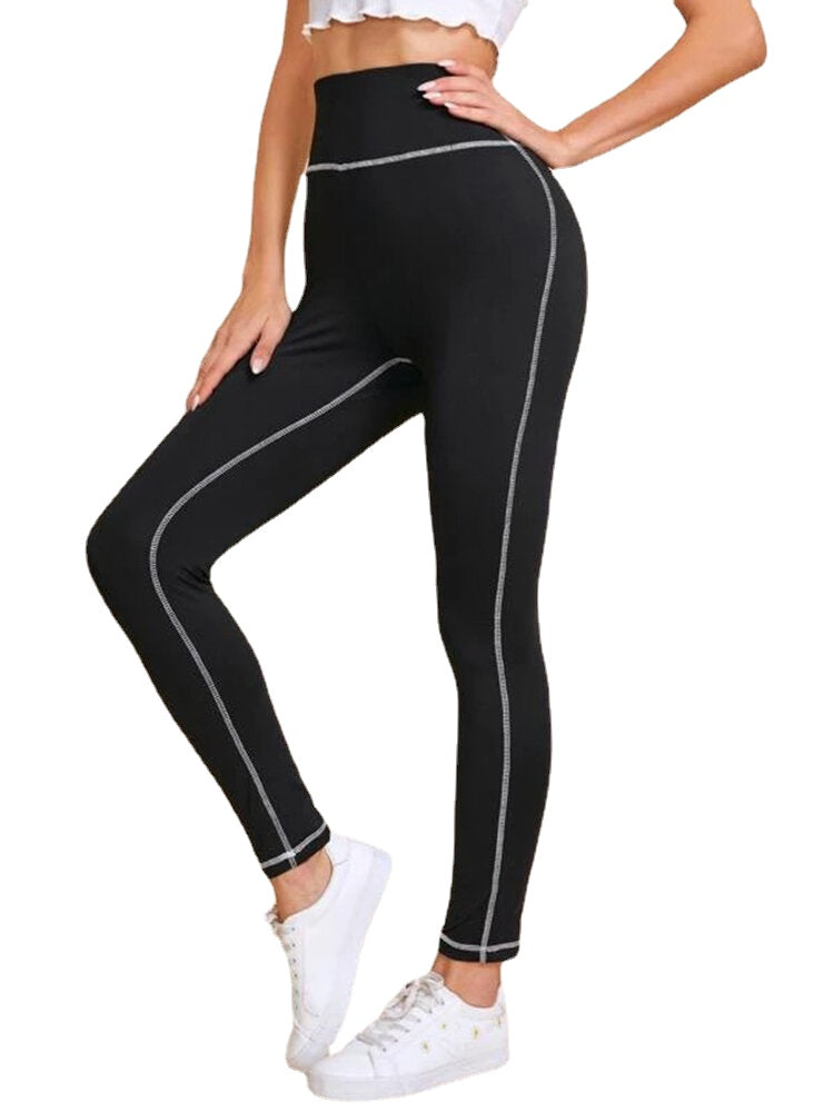 Women Solid Color High Waist TopstitchYoga Leggings