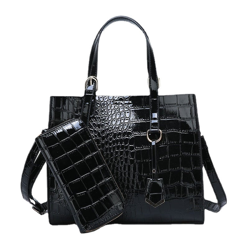 women 2pcs alligator pu multi pocket large capacity handbag crossbody bag tote