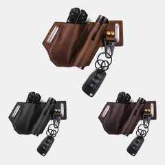 EDC Outdoor Genuine Leather Multifunction Flashlight Belt Sheath With Keychain Bag Waist