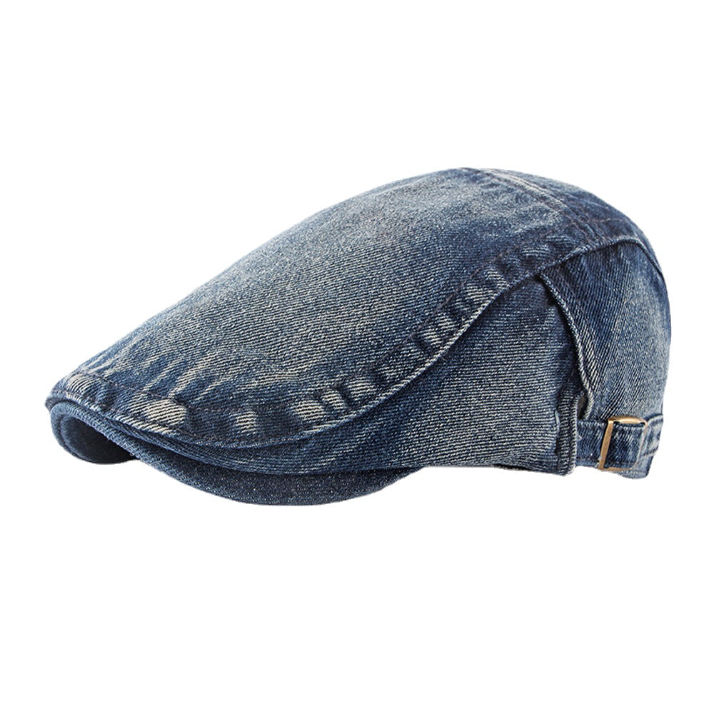 Men Washed Denim Made-old Casual Retro Driver Flat Hat Forward Hat Beret Hat