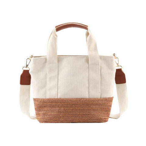 New Japanese Canvas Handbags Straw Shoulder Leisure Vacation Student Shopping Bag